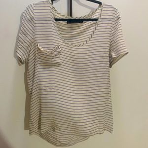 SILK Blue Stripe Cowl Neck Shirt